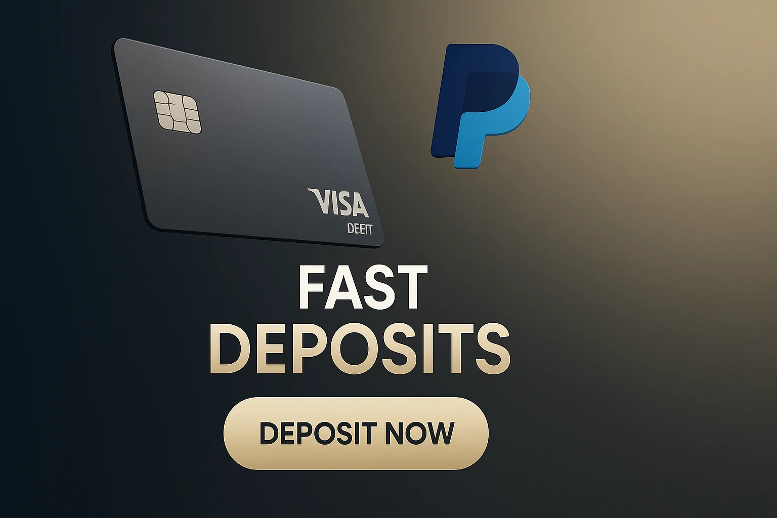 Photorealistic sports betting banner with fast deposits call to action